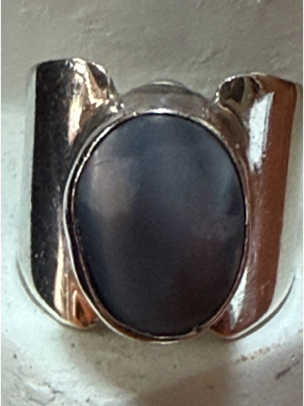 Sterling Silver Ring with Dark Gray Oval Pearl . Wide band